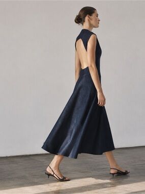 ZARA Denim Sleeveless Open Back A-Line Midi Dress. XS